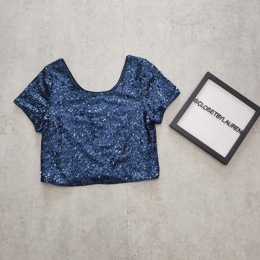 NWT Forever 21 Plus Size Blue Sequins Crop Top